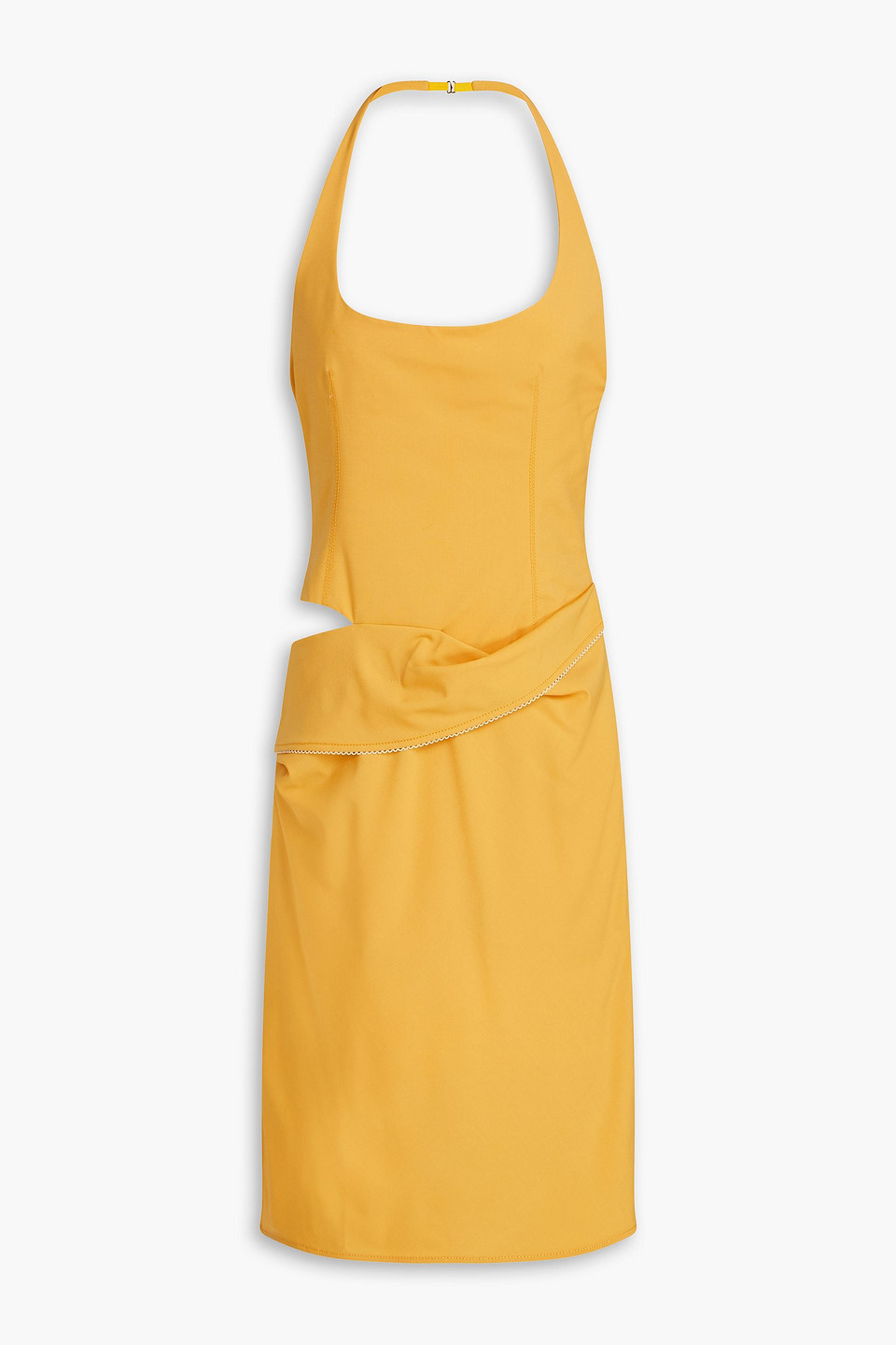 Shop Jacquemus Hielo Cutout Draped Wool-blend Halterneck Dress In Saffron