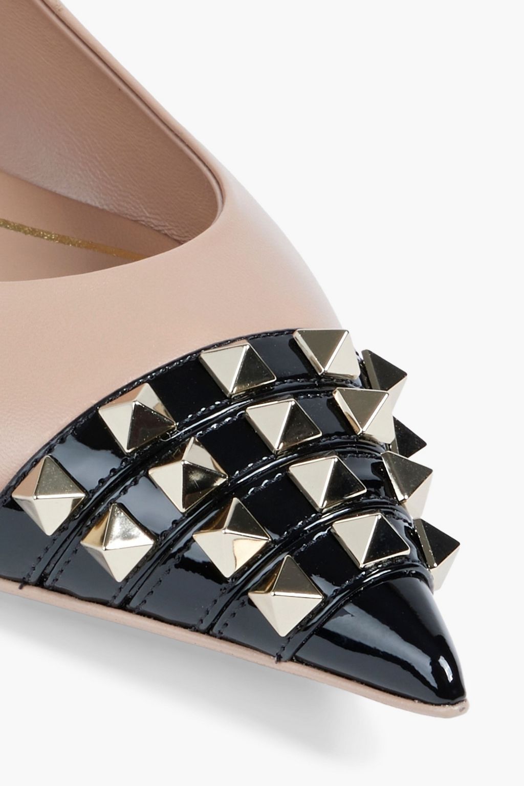 VALENTINO GARAVANI Rockstud Alcove smooth and patent- leather point-toe flats