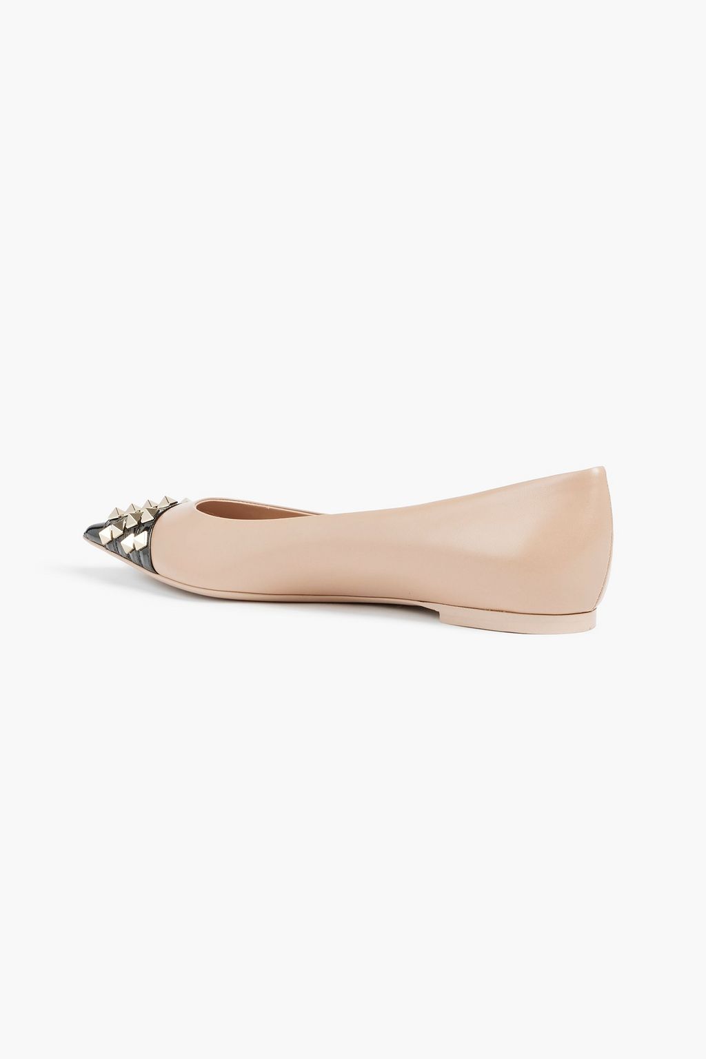 VALENTINO GARAVANI Rockstud Alcove smooth and patent- leather point-toe flats
