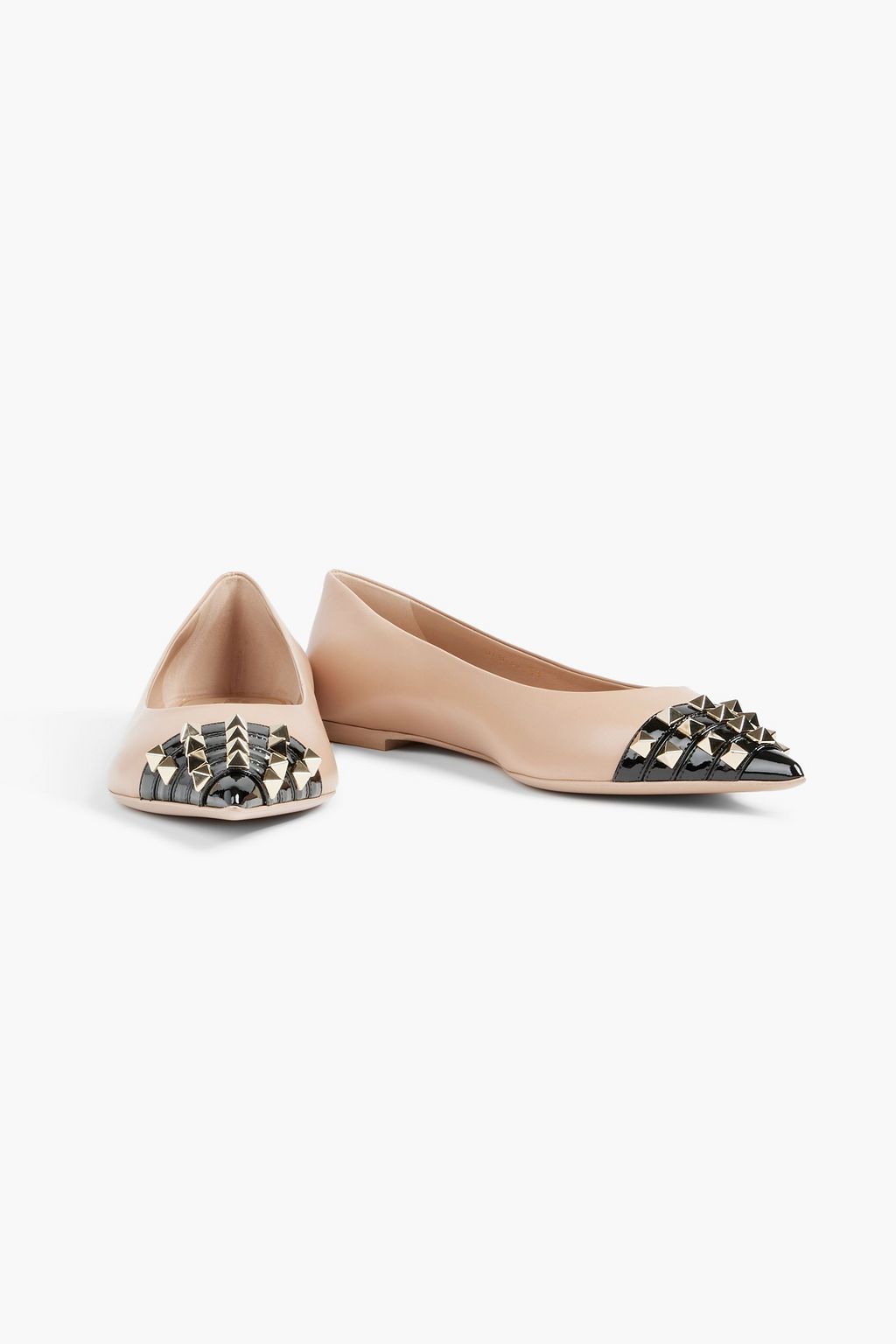 VALENTINO GARAVANI Rockstud Alcove smooth and patent- leather point-toe flats