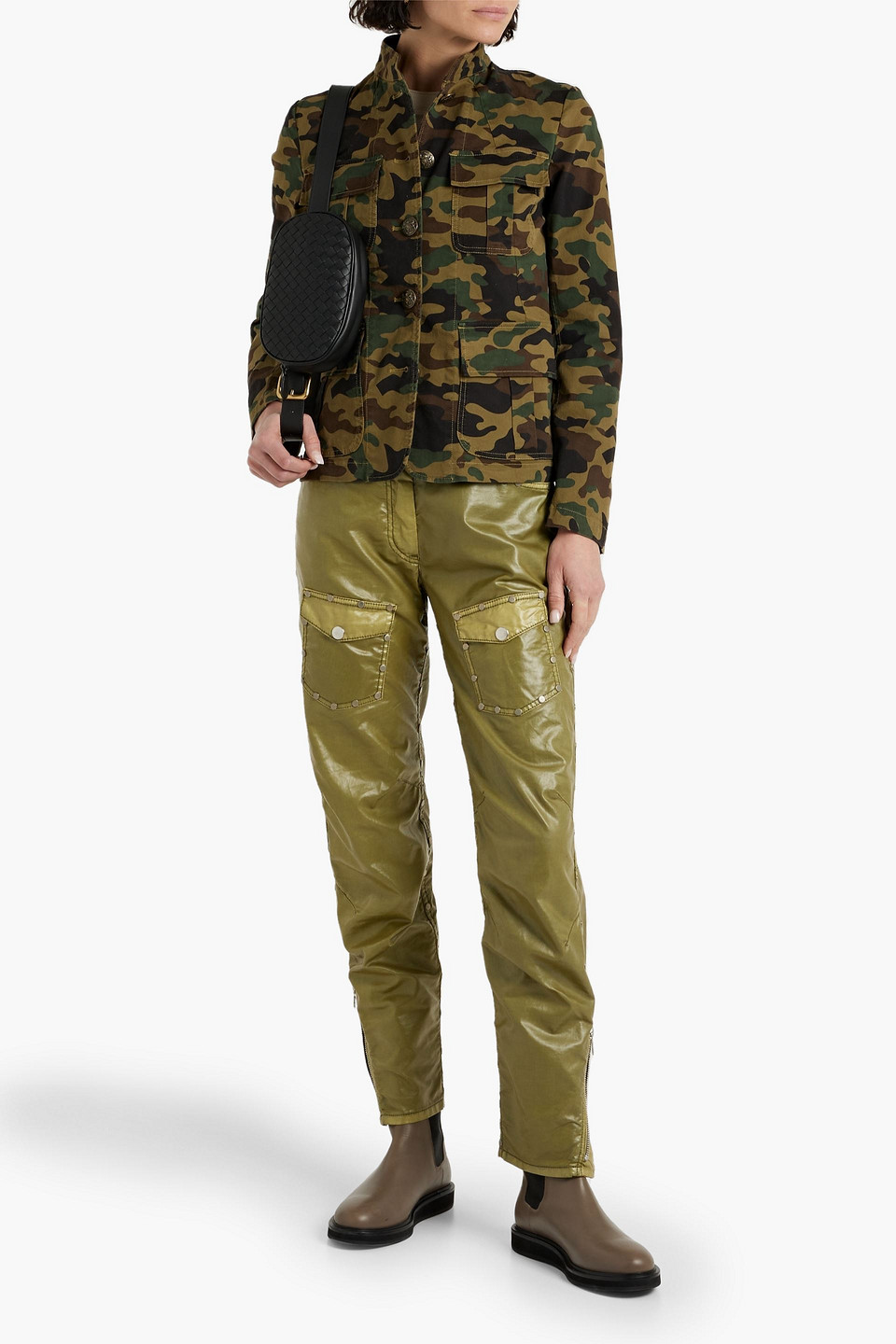 Shop Nili Lotan Cambre Camouflage-print Cotton-blend Twill Jacket In Army Green