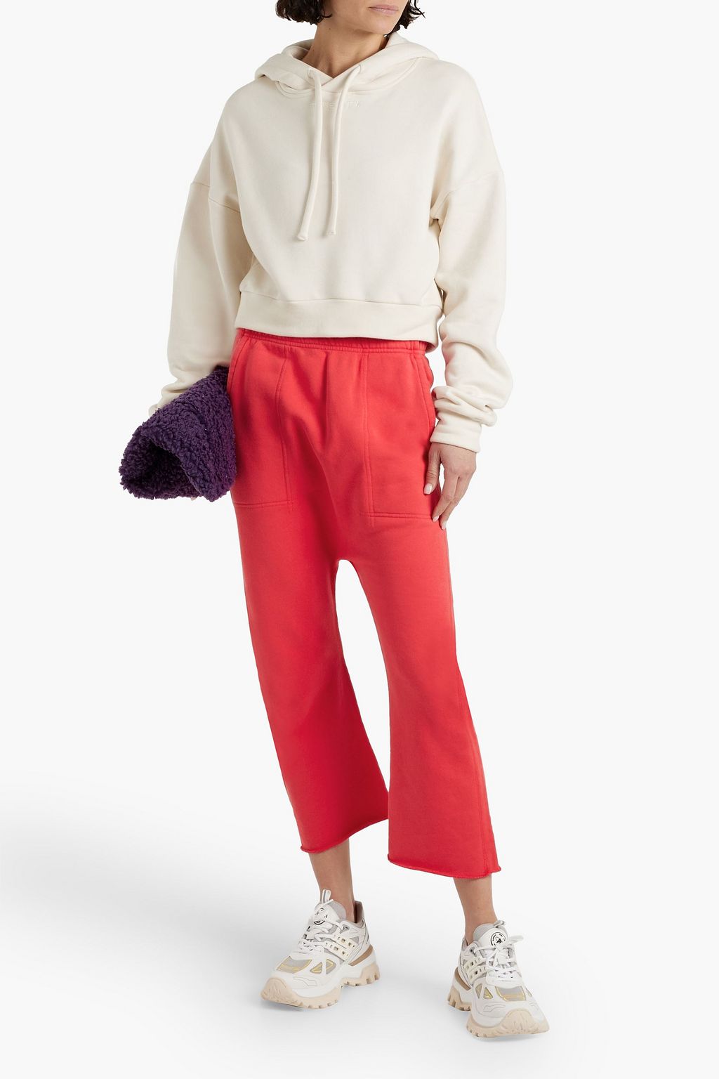 NILI LOTAN SF cropped French cotton-terry track pants