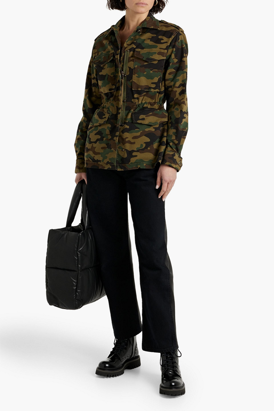 Shop Nili Lotan Wren Camouflage-print Cotton-blend Twill Jacket In Army Green