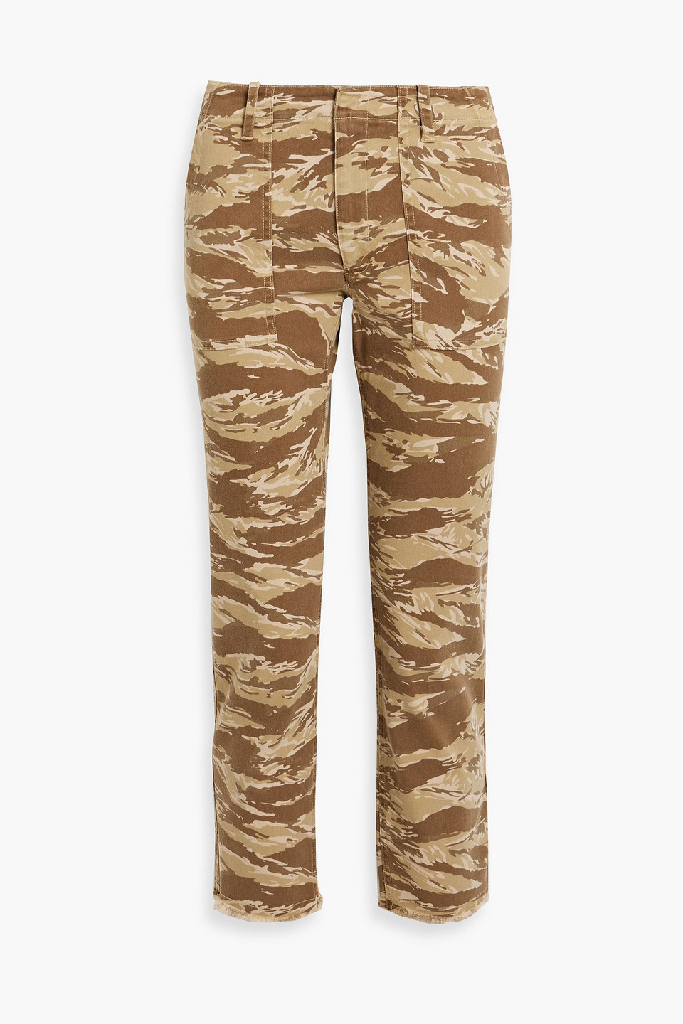 Nili Lotan Jenna Cropped Camouflage Cotton-blend Twill Straight-leg Pants In Sand