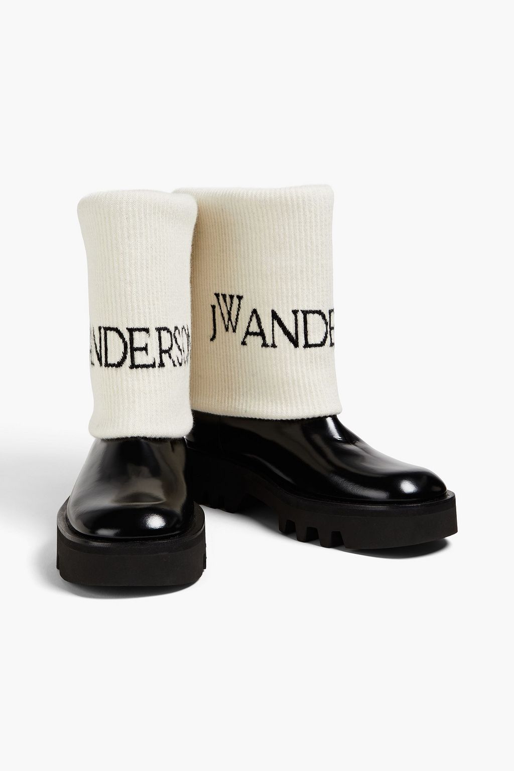 JW ANDERSON Fisherman ウールジャカード&グロスレザー アンクルブーツ