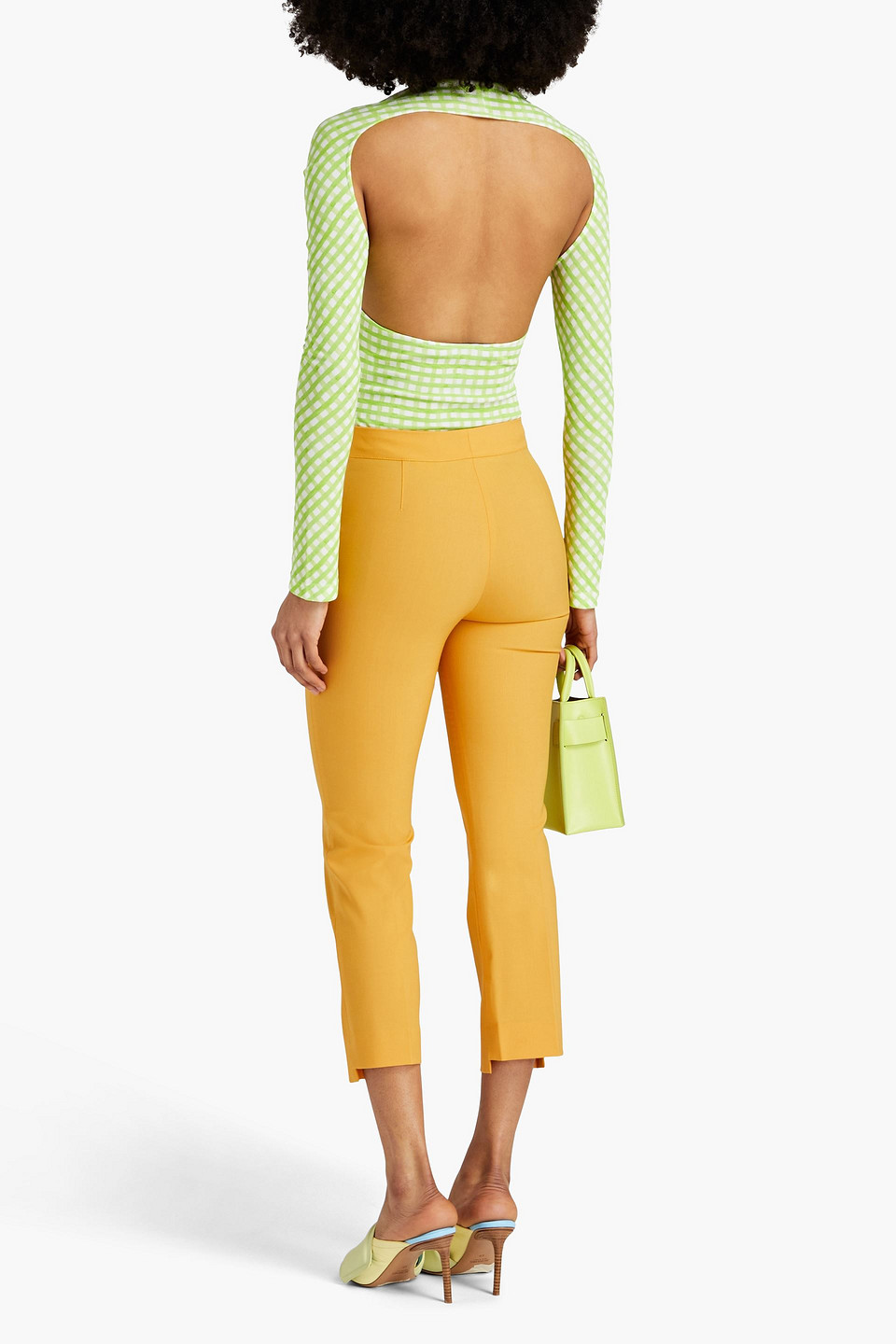 Shop Jacquemus Nodi Cutout Knotted Gingham Jersey Bodysuit In Light Green