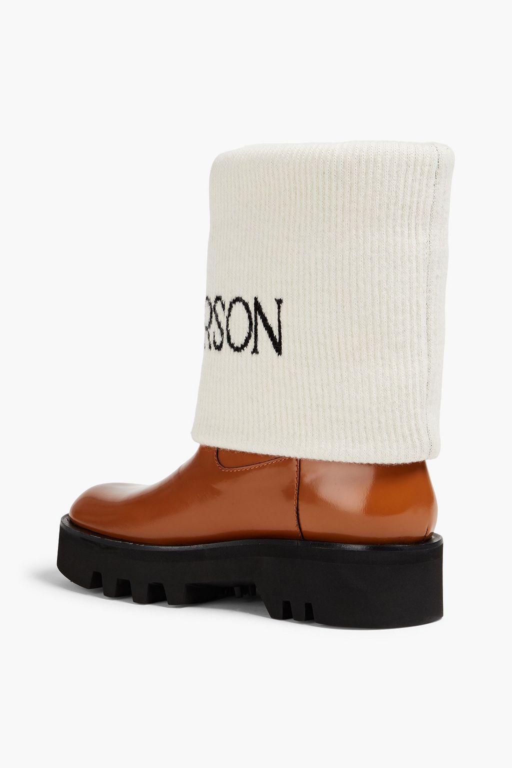 JW ANDERSON Fisherman Ankle Boots aus Glanzleder und Woll-Jacquard