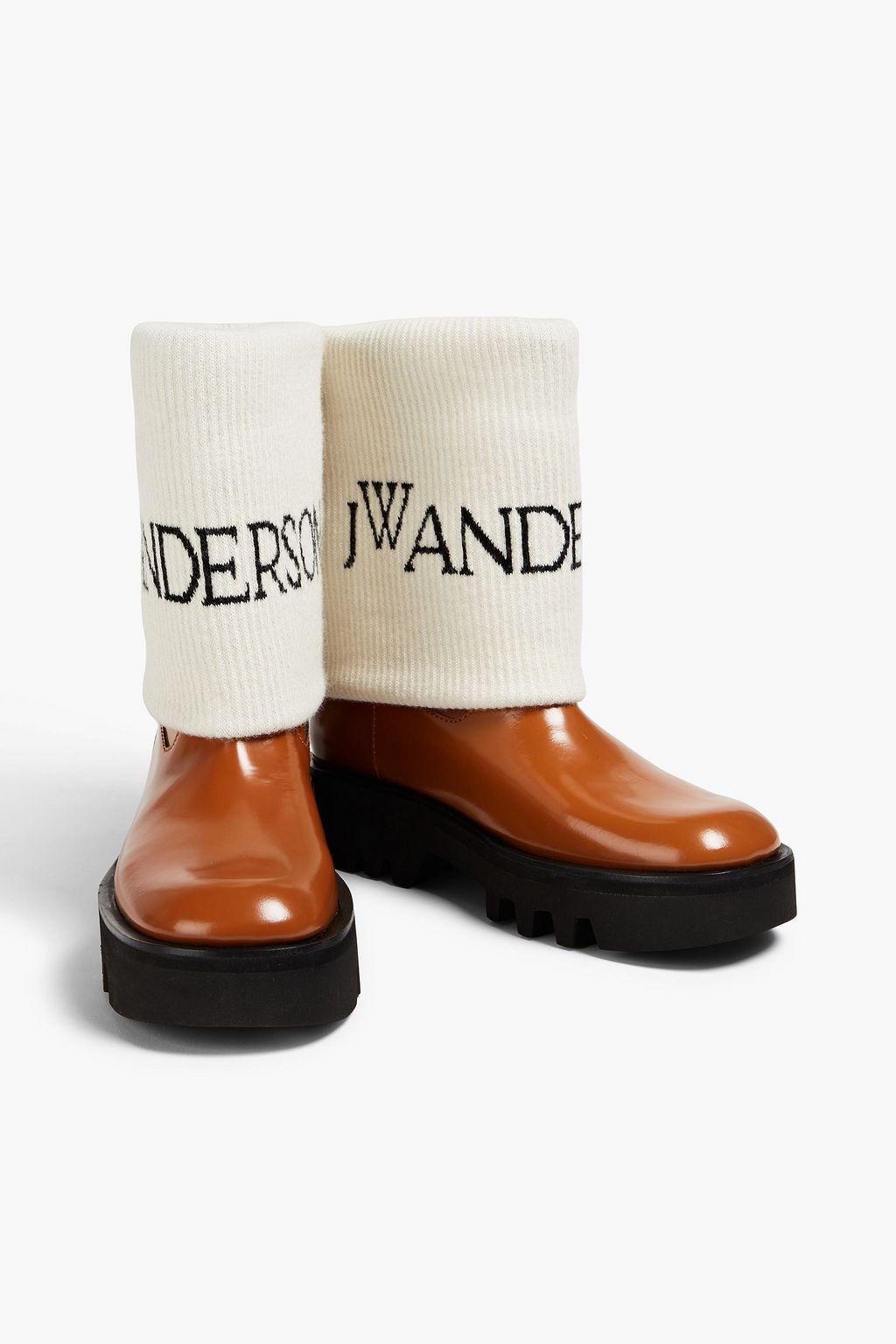 JW ANDERSON Fisherman Ankle Boots aus Glanzleder und Woll-Jacquard