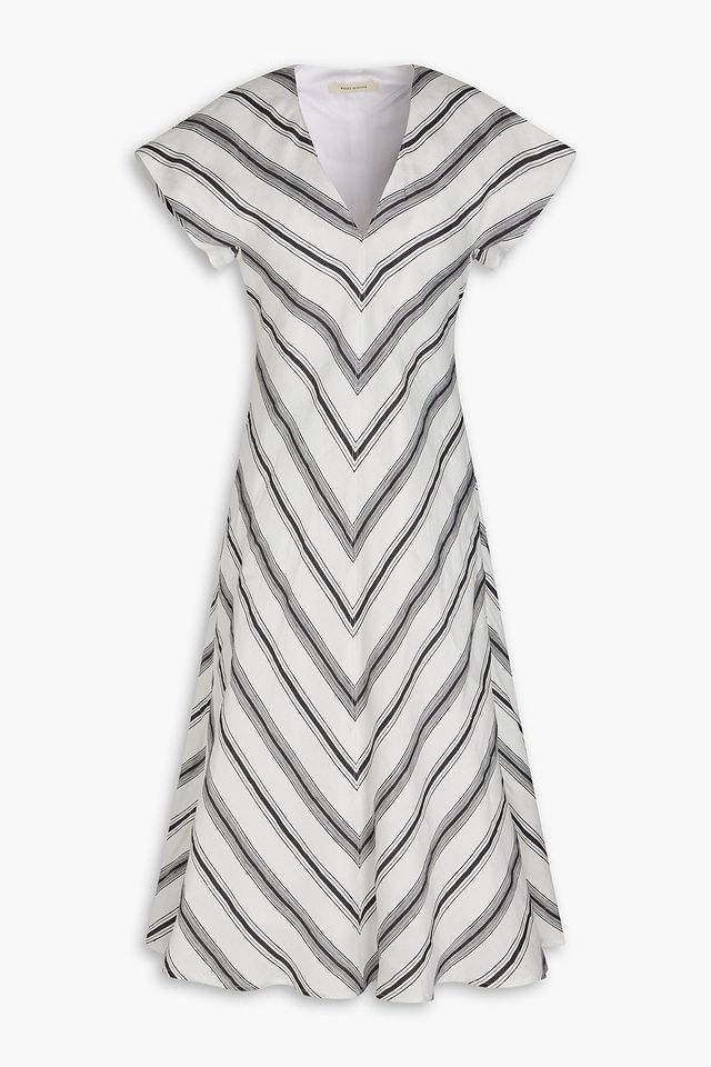 Striped linen and silk-blend midi dress