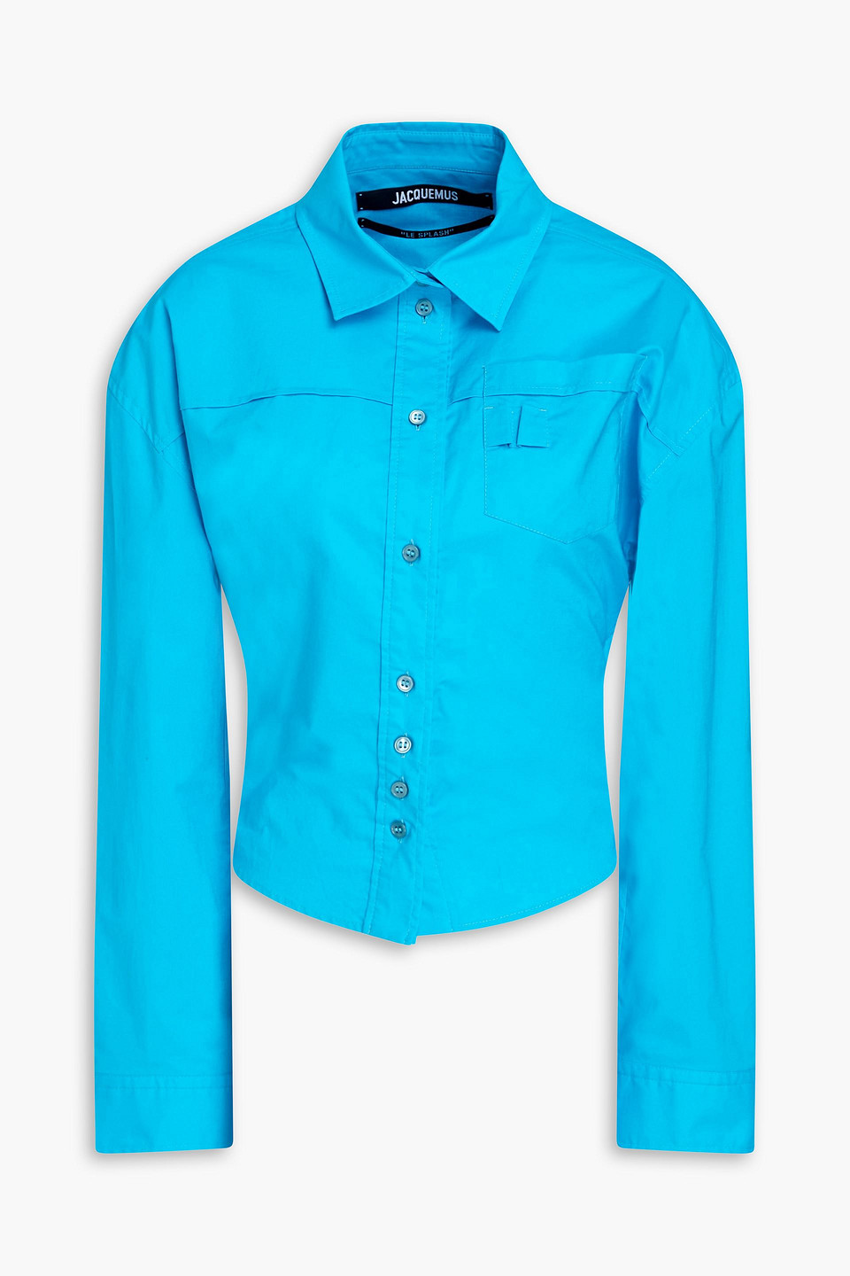 Shop Jacquemus Aqua Cutout Cotton-poplin Shirt In Turquoise