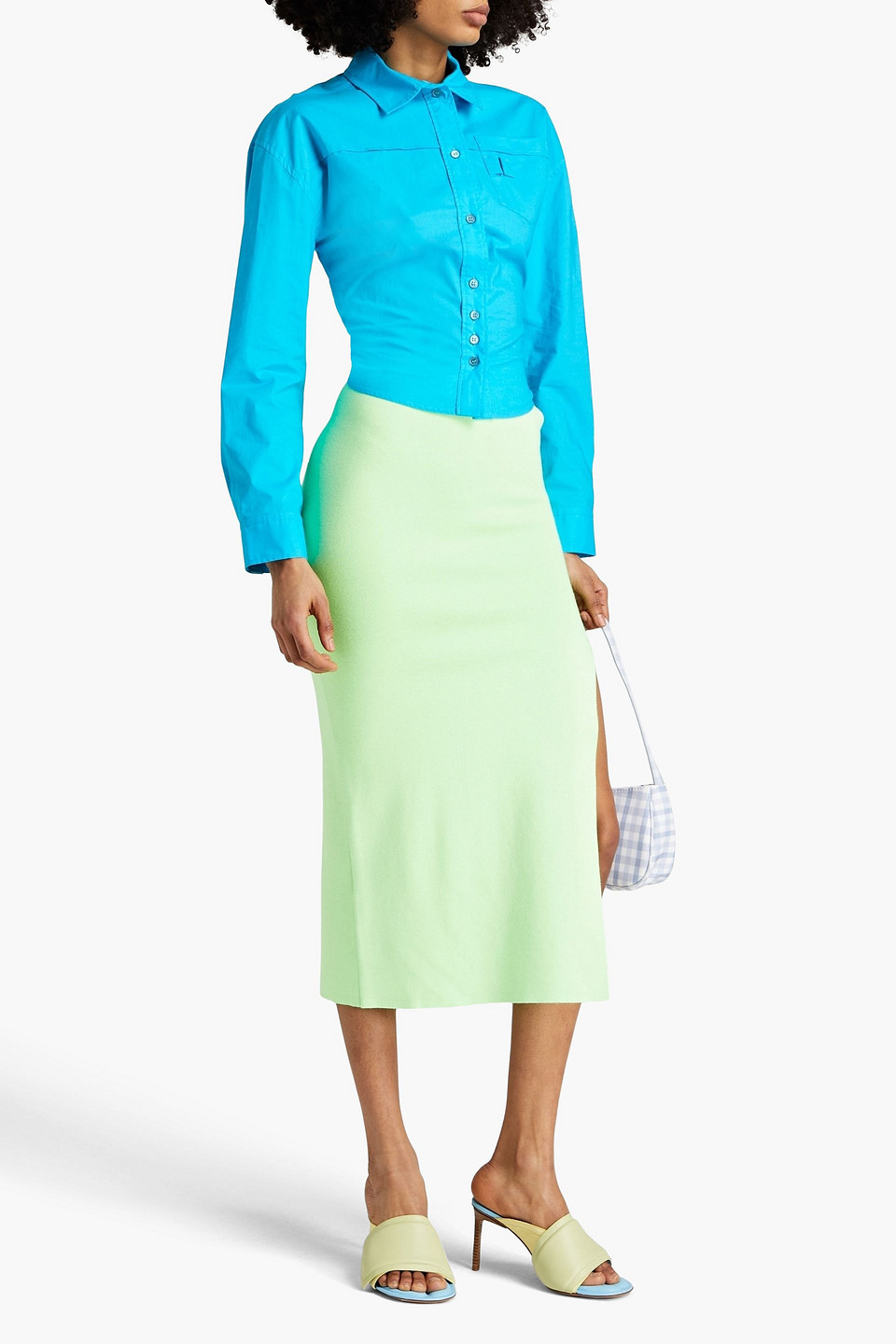 Shop Jacquemus Aqua Cutout Cotton-poplin Shirt In Turquoise