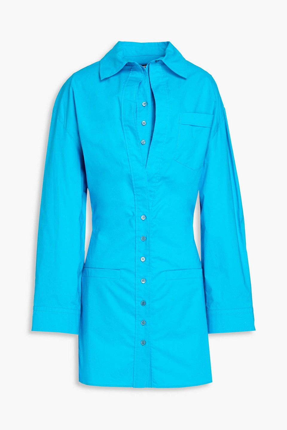 Shop Jacquemus Baunhilha Layered Cutout Cotton-poplin Mini Shirt Dress In Turquoise