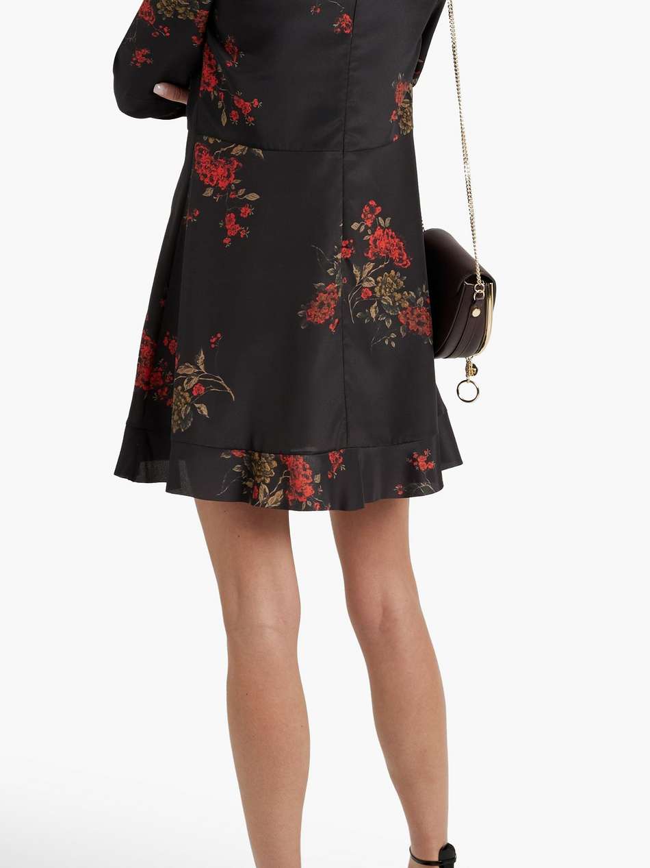 ruffled floral-print crepe de chine mini shirt dress