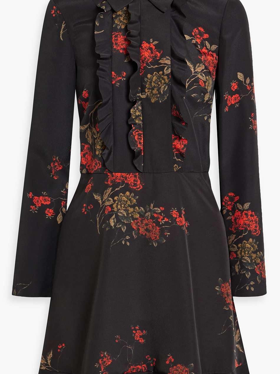 ruffled floral-print crepe de chine mini shirt dress