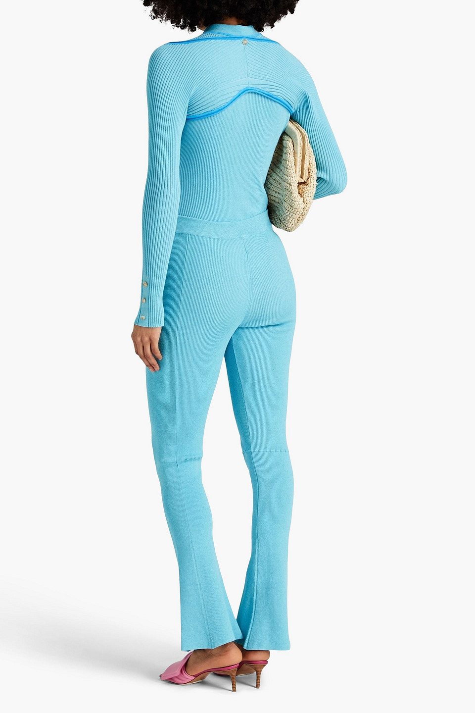 Shop Jacquemus Ciao Convertible Ribbed-knit Bodysuit In Turquoise