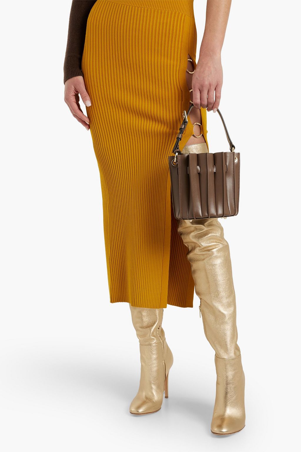 SARA BATTAGLIA Plissé mini leather bucket bag