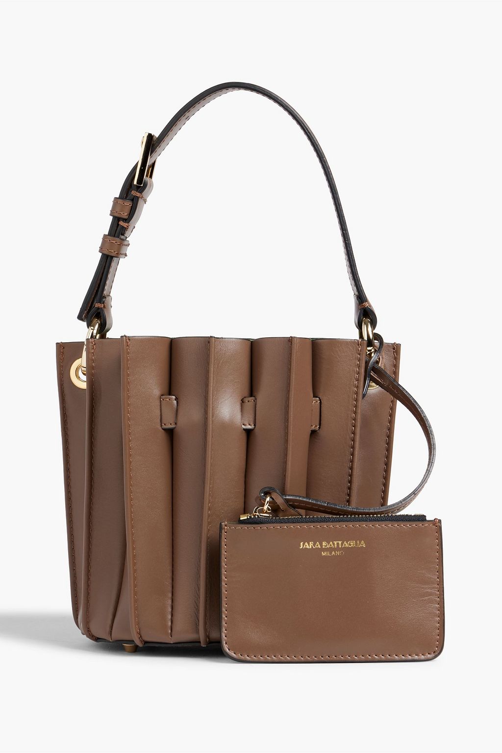 SARA BATTAGLIA Plissé mini leather bucket bag