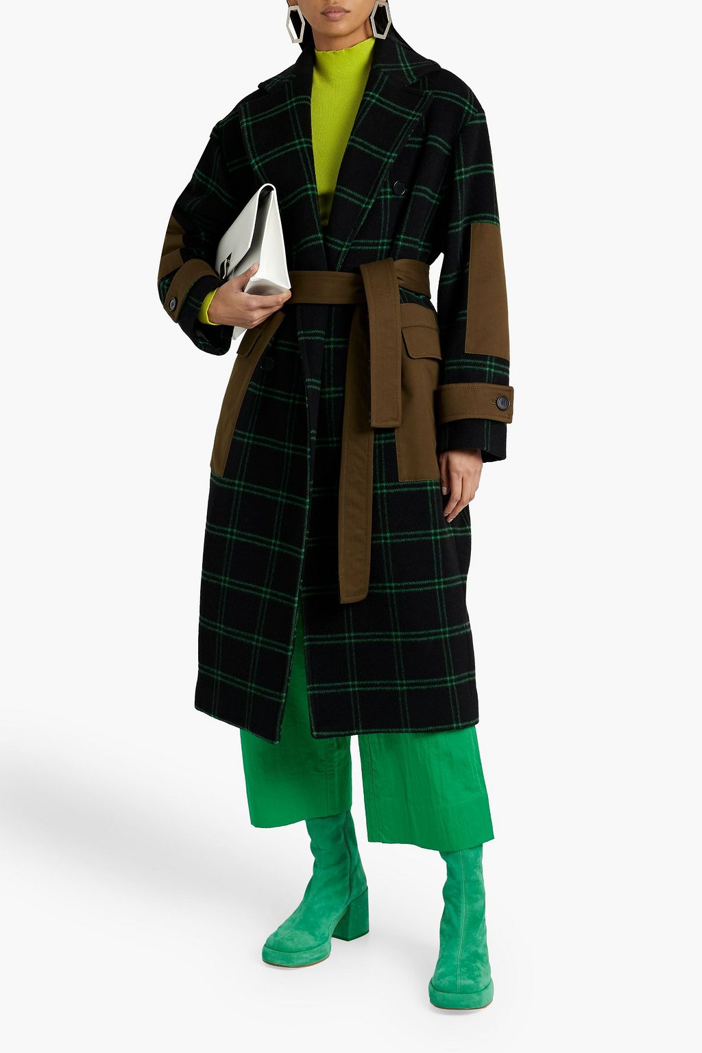 MSGM Double-breasted canvas-paneled wool-blend felt coat