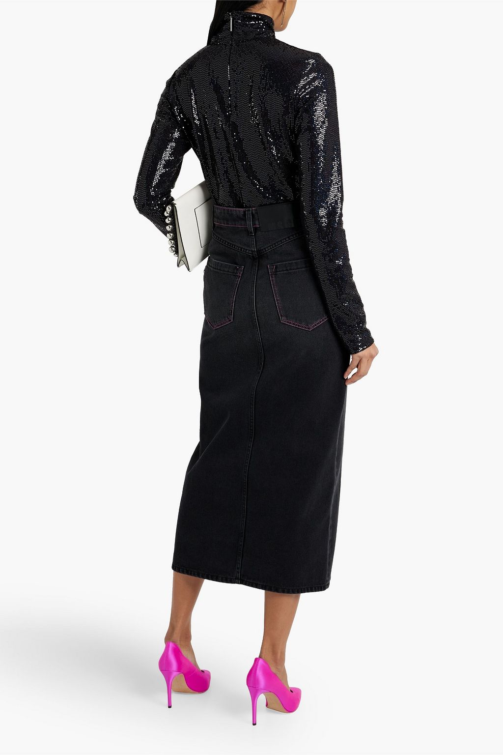 MSGM Denim midi skirt