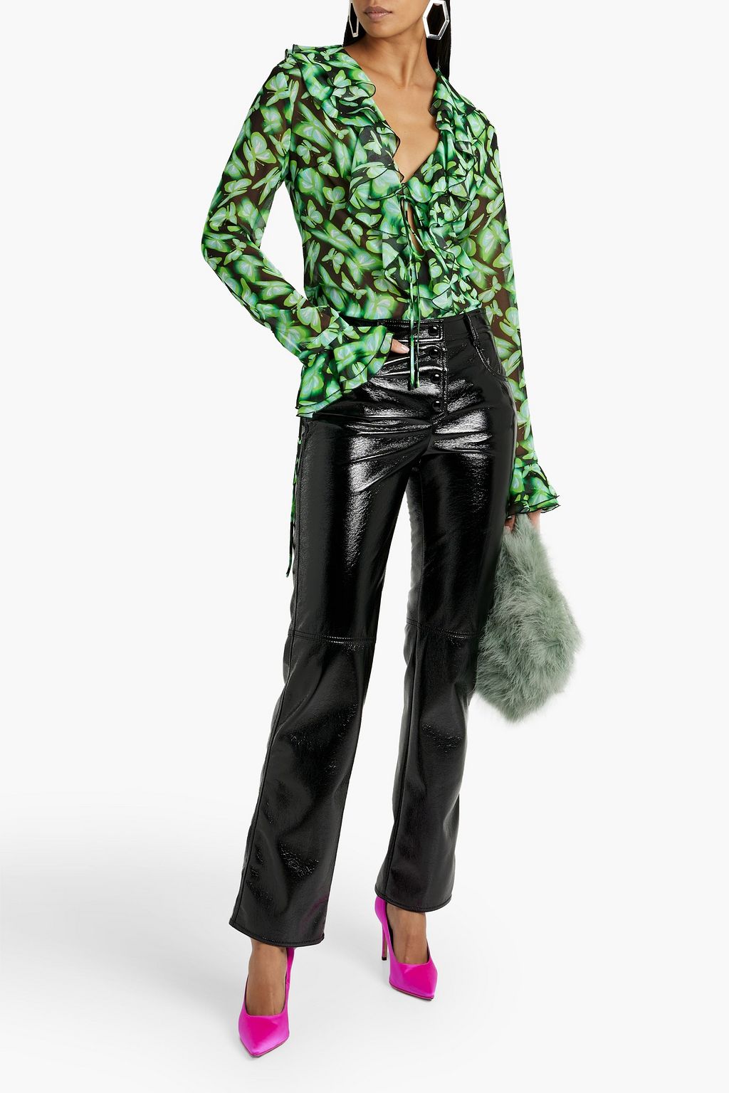 MSGM Crinkled faux patent-leather straight-leg pants | THE OUTNET