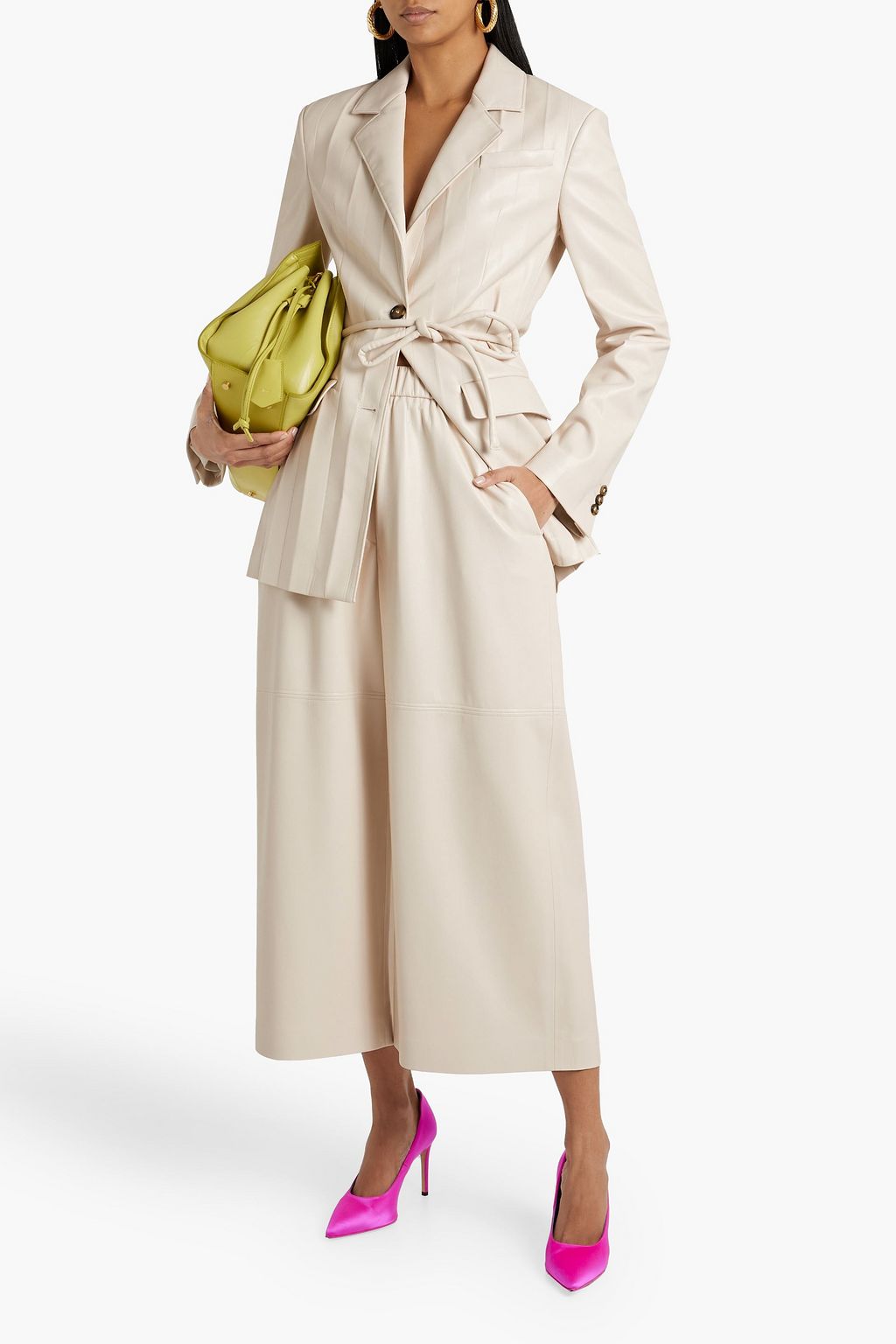 MSGM Cropped faux leather wide-leg pants