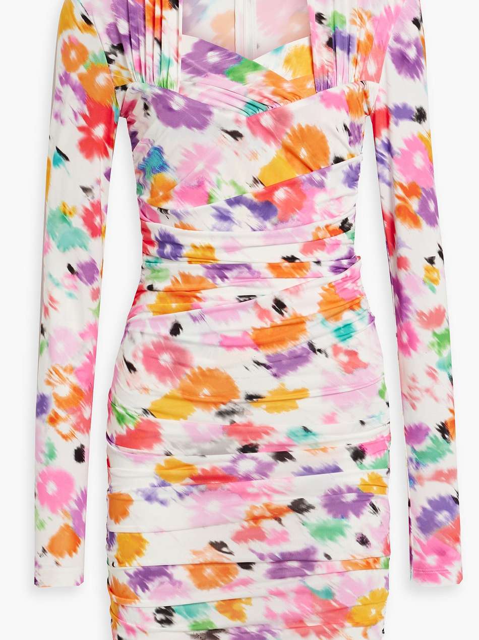 ruched printed stretch-jersey mini dress
