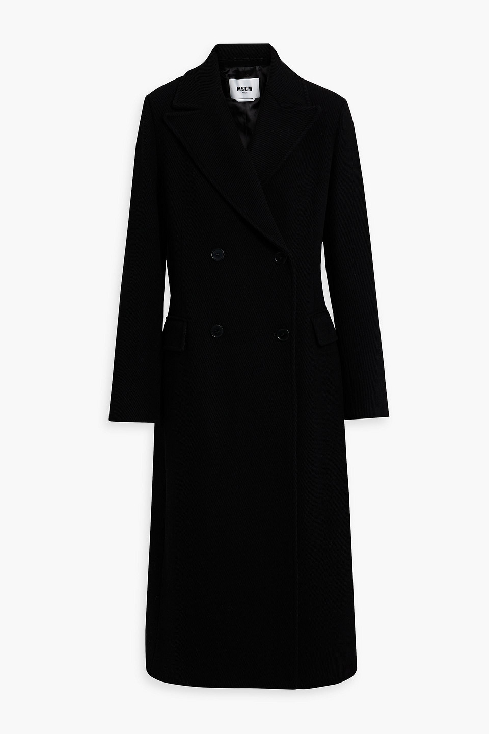Msgm Double-breasted Virgin Wool-blend Coat In Black