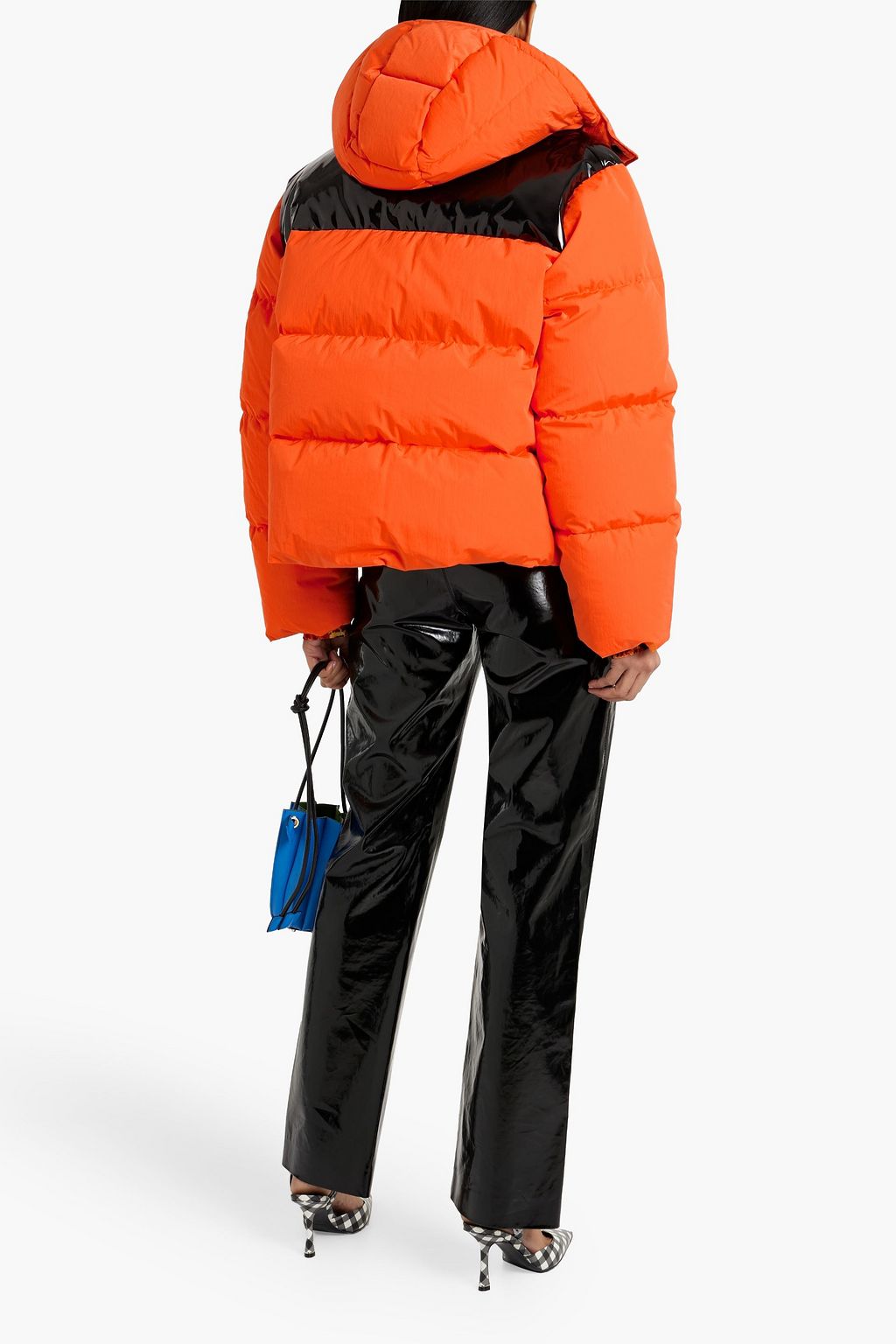 MSGM Quilted vinyl-paneled shell hooded down jacket