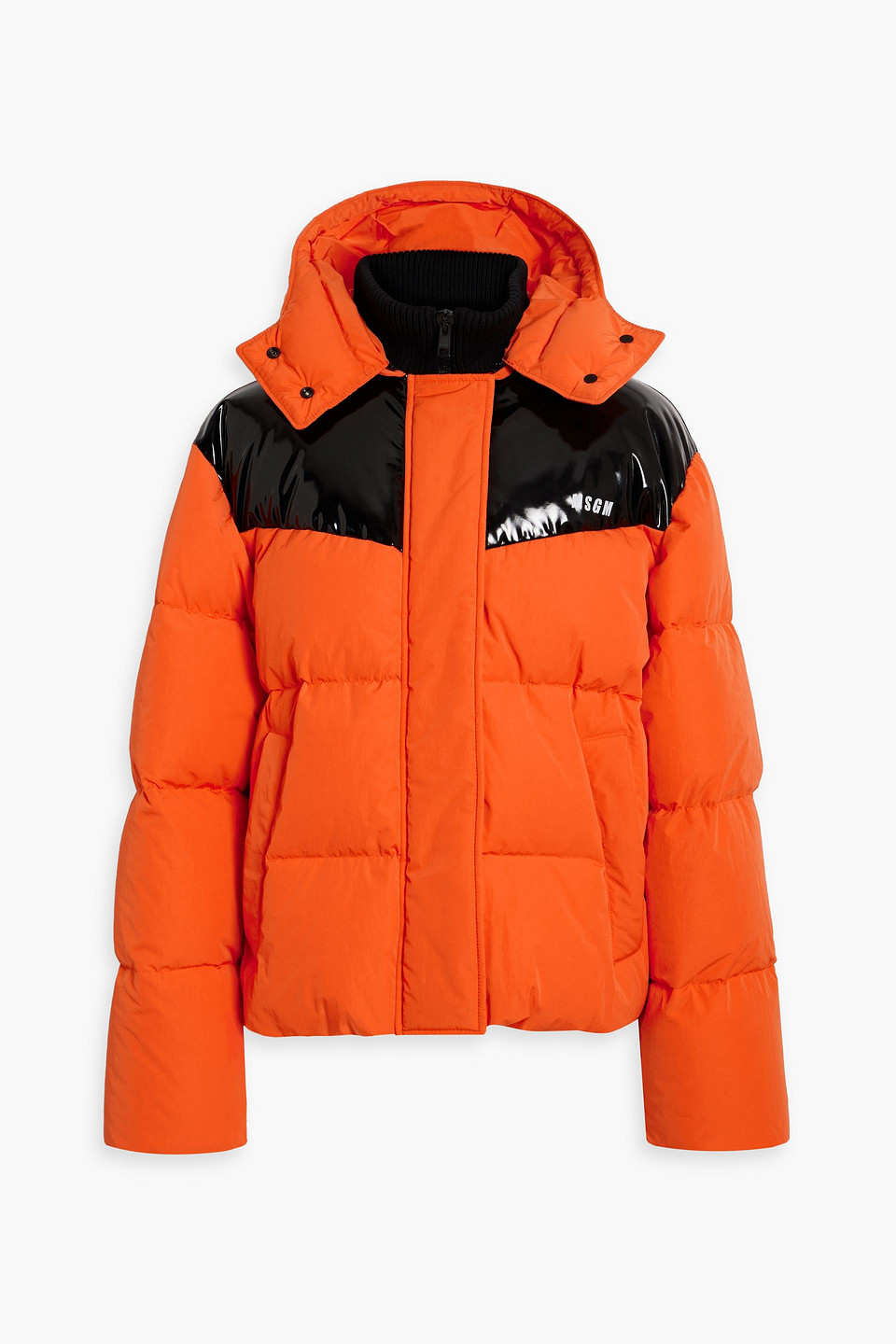 Msgm Quilted Vinyl-paneled Crinkled Shell Hooded Jacket In Orange