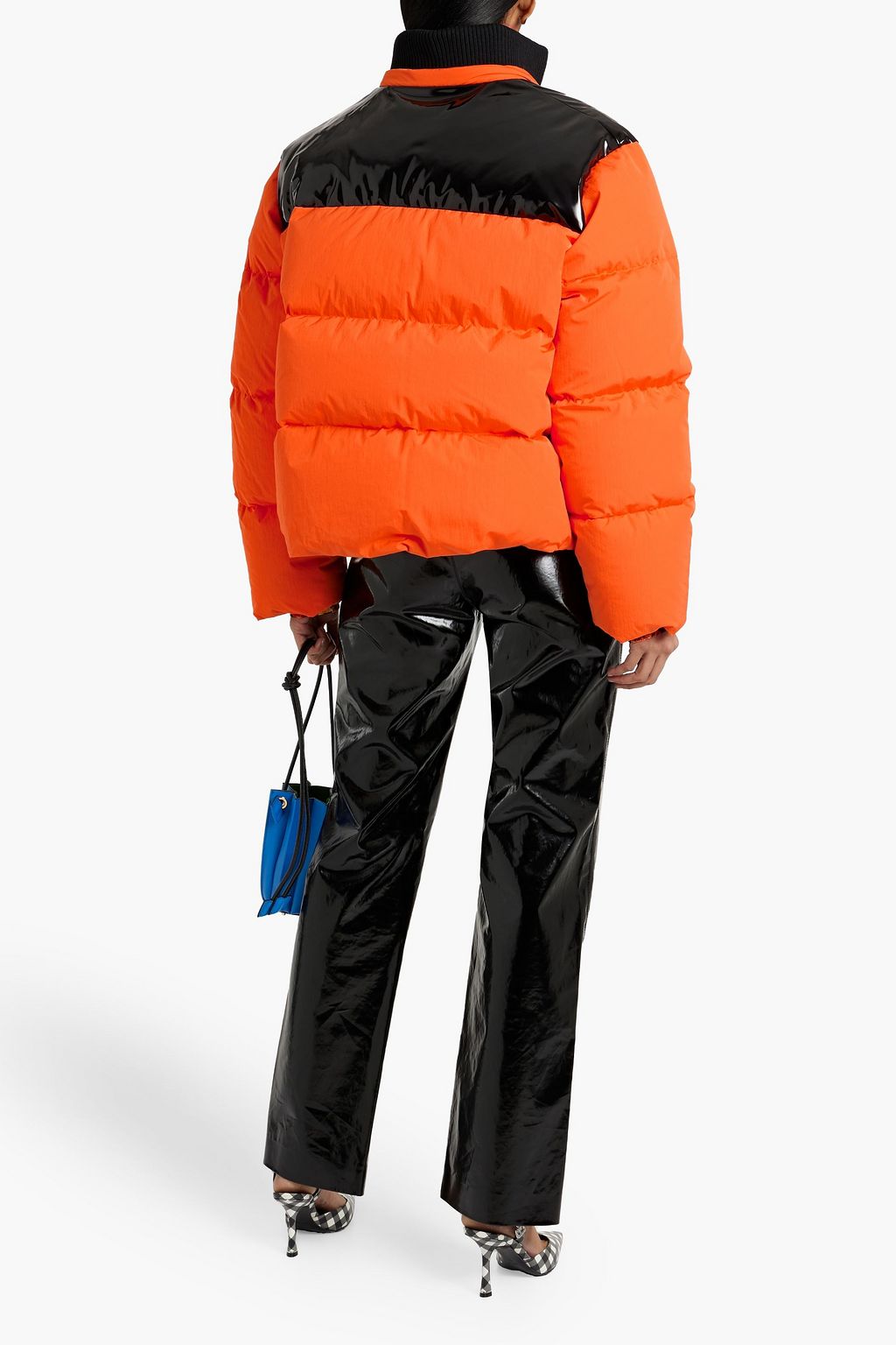 MSGM Quilted vinyl-paneled shell hooded down jacket