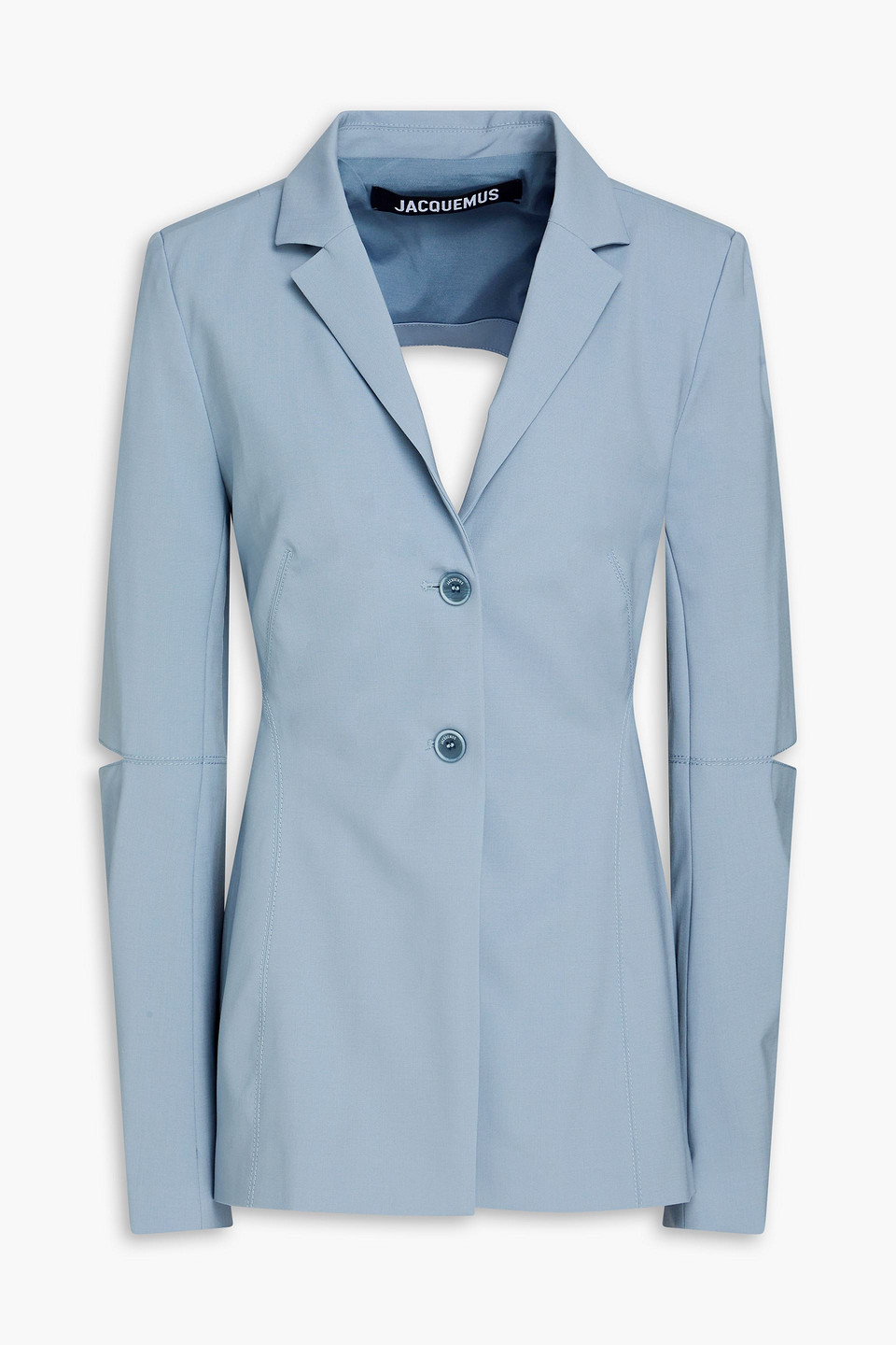Jacquemus La Veste Melo Backless Stretch Virgin Wool Blazer In Light Blue