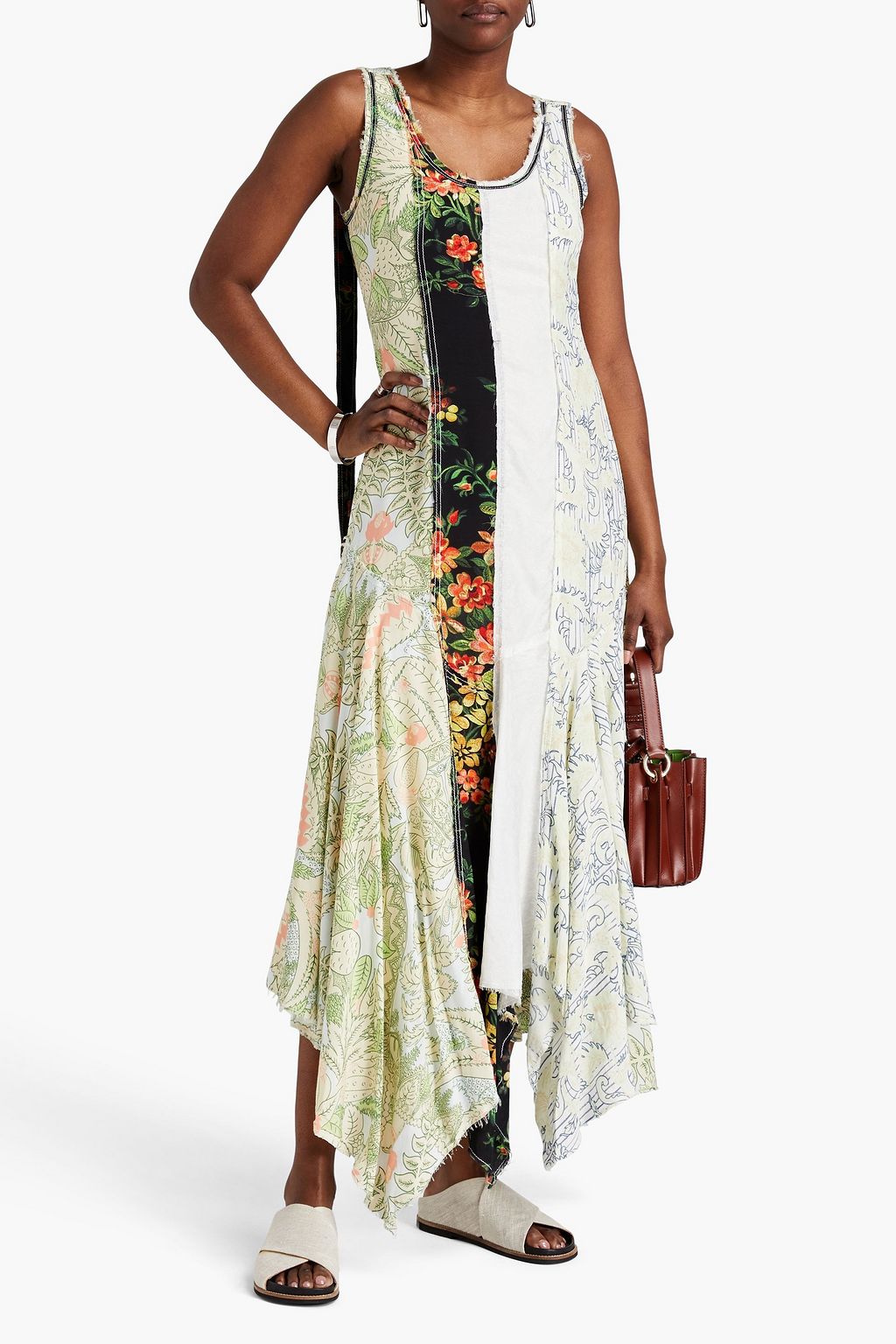 JW ANDERSON Asymmetric patchwork floral-print silk maxi dress