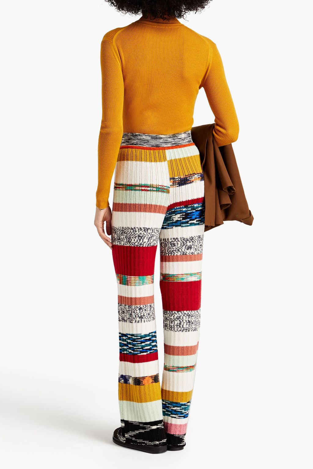 MISSONI Gestreifte Hose mit weitem Bein aus einer gerippten Wollmischung