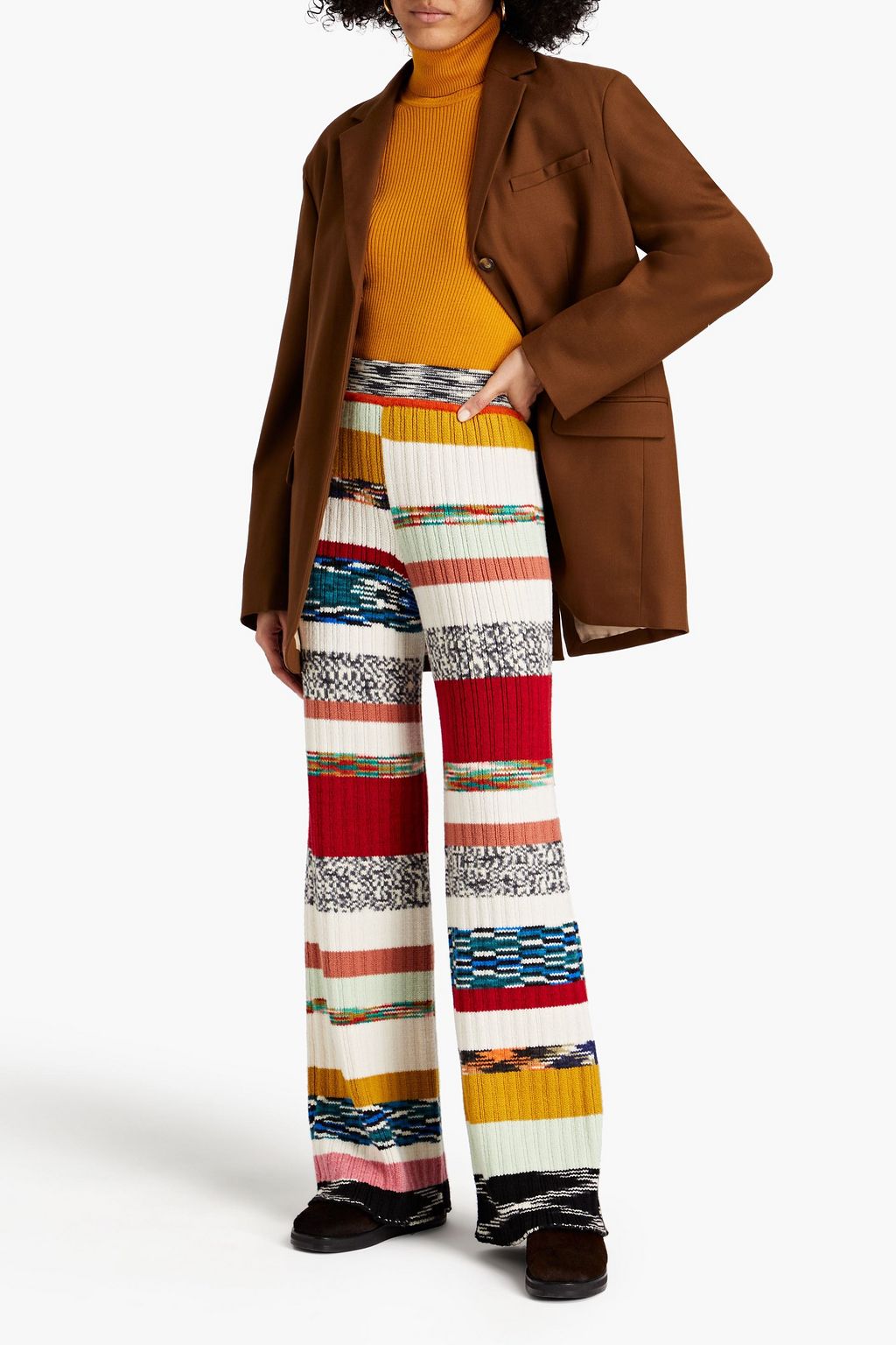 MISSONI Gestreifte Hose mit weitem Bein aus einer gerippten Wollmischung
