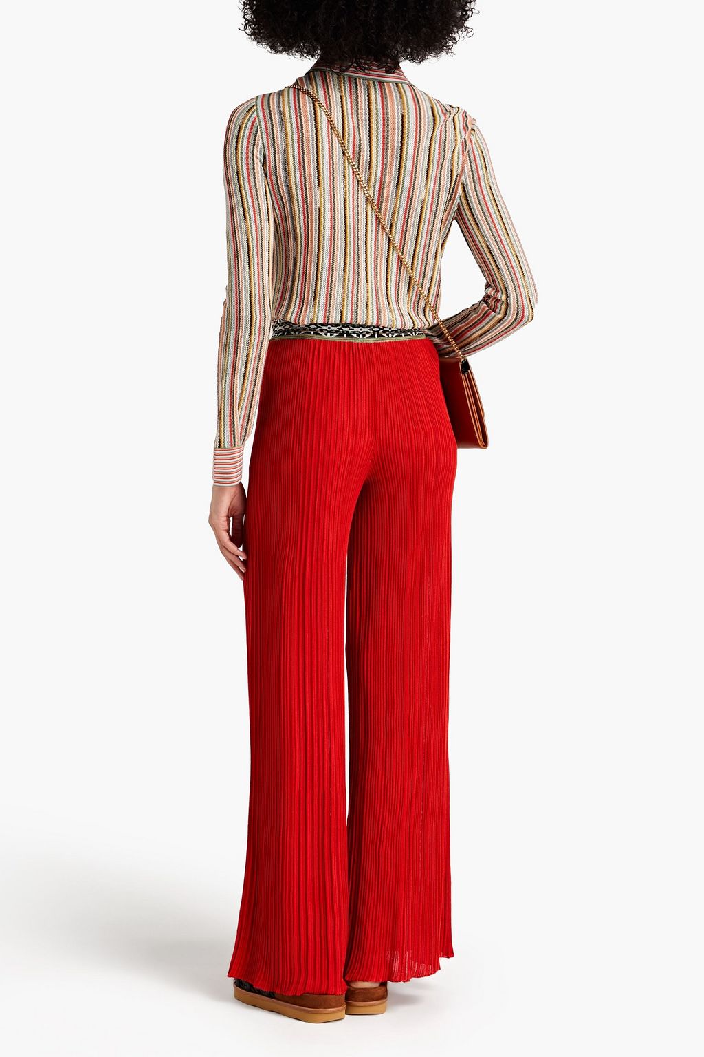MISSONI Jacquard-trimmed ribbed-knit wide-leg pants