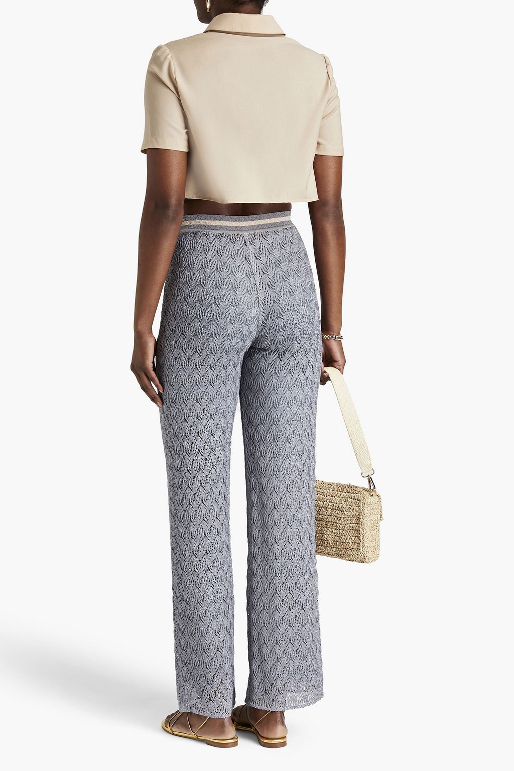 MISSONI Metallic crochet-knit straight-leg pants