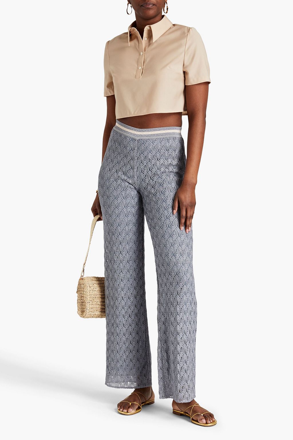 MISSONI Metallic crochet-knit straight-leg pants