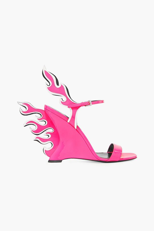 Flame neon patent-leather wedge sandals