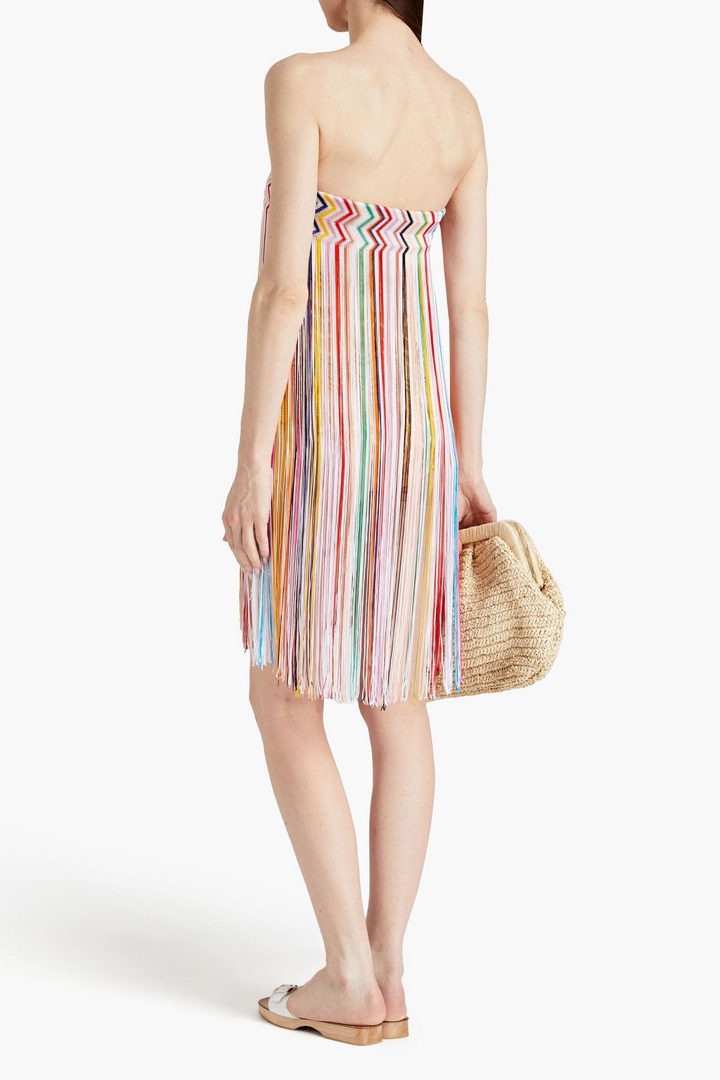 MISSONI Trägerloses Strandkleid aus Häkelstrick mit Fransen
