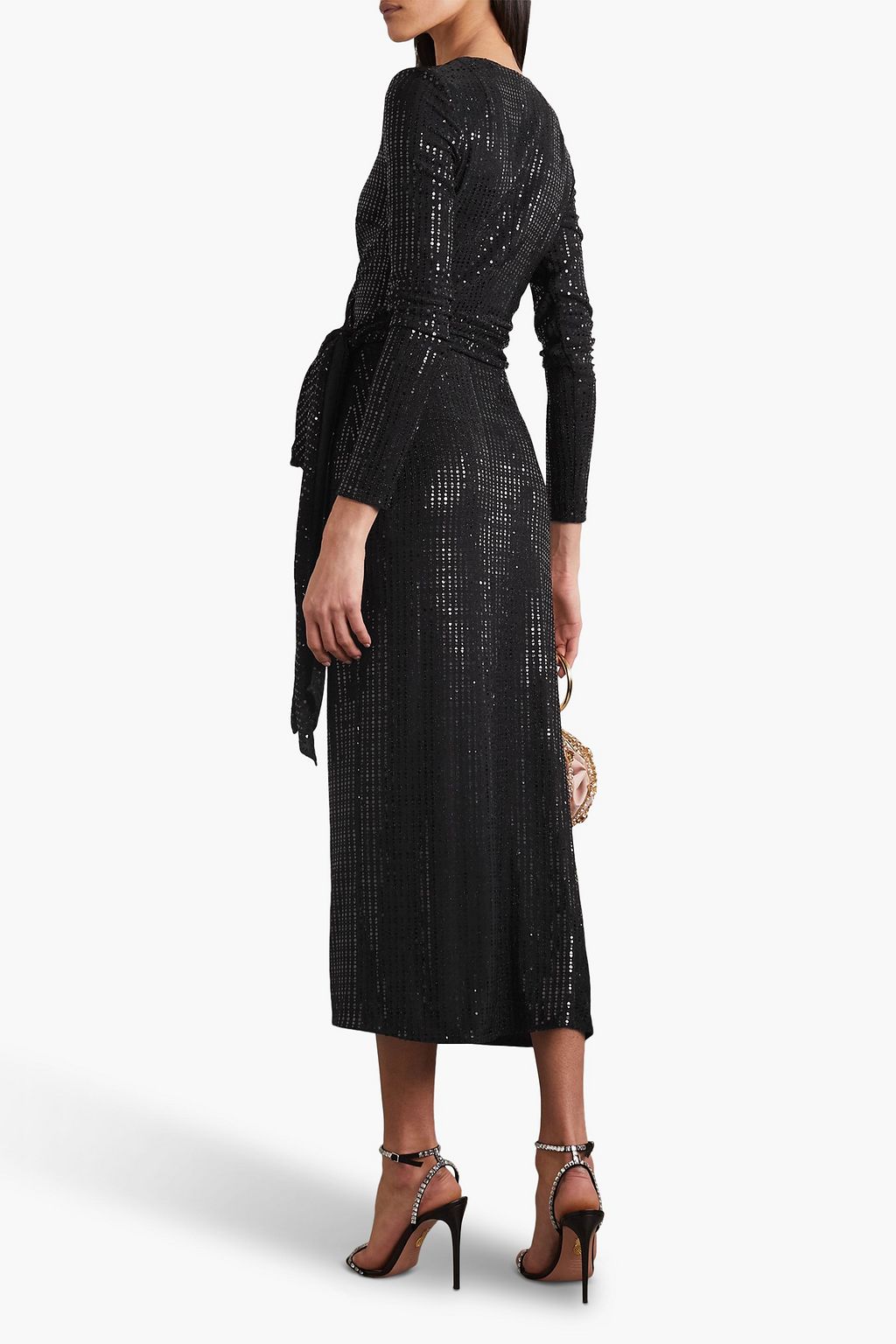 TALBOT RUNHOF Botin metallic sequined stretch-crepe midi wrap dress