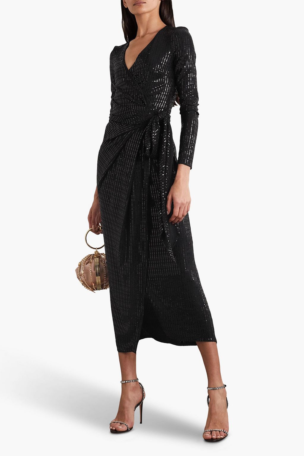 TALBOT RUNHOF Botin metallic sequined stretch-crepe midi wrap dress