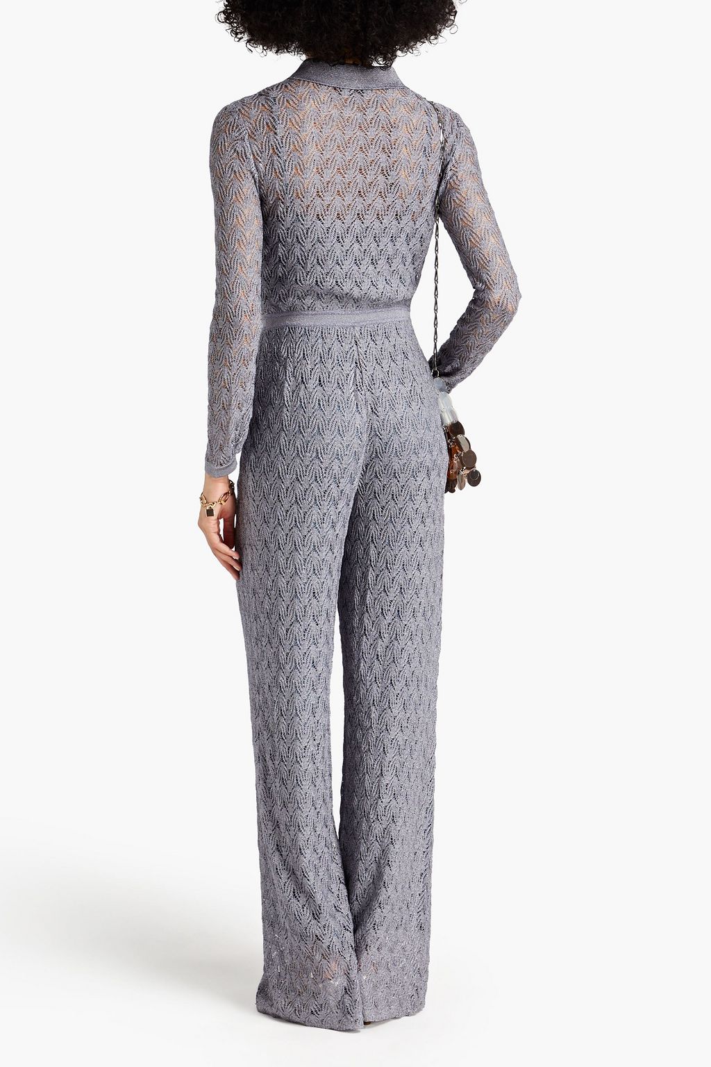 MISSONI Strick-Jumpsuit in Häkeloptik mit Metallic-Effekt und Falten