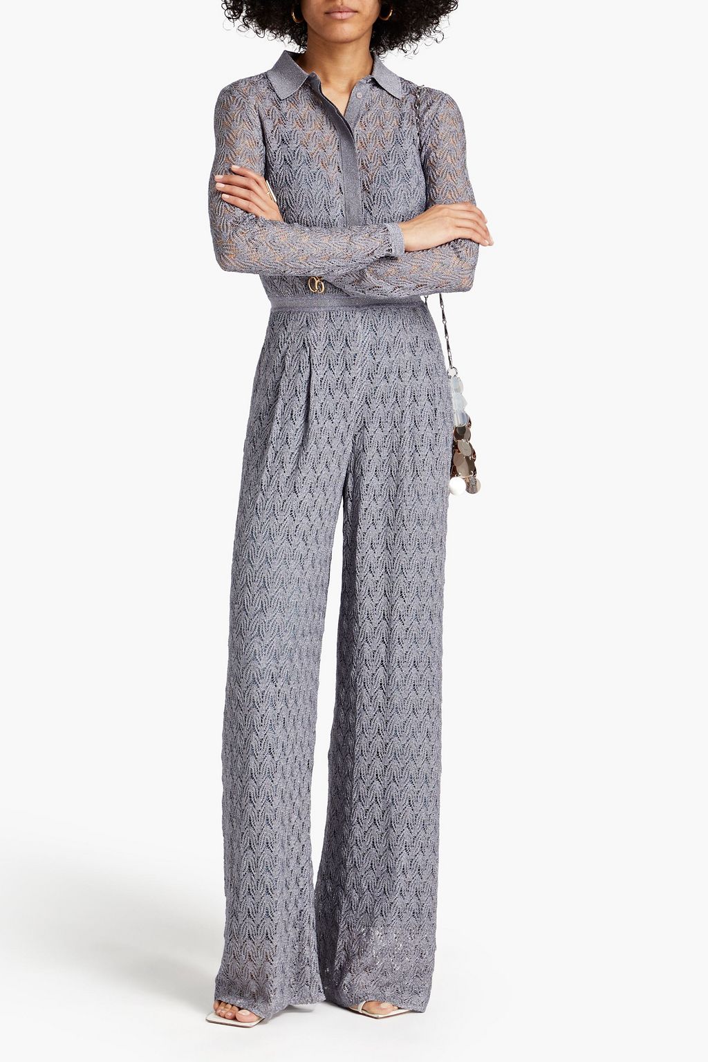 MISSONI Strick-Jumpsuit in Häkeloptik mit Metallic-Effekt und Falten