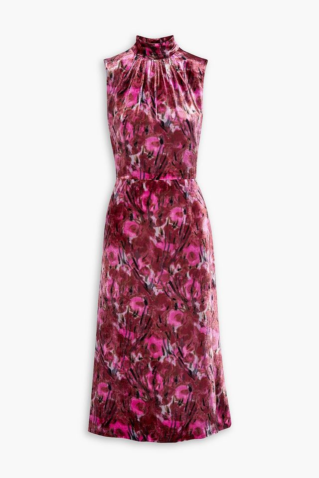 Floral-print velvet midi dress