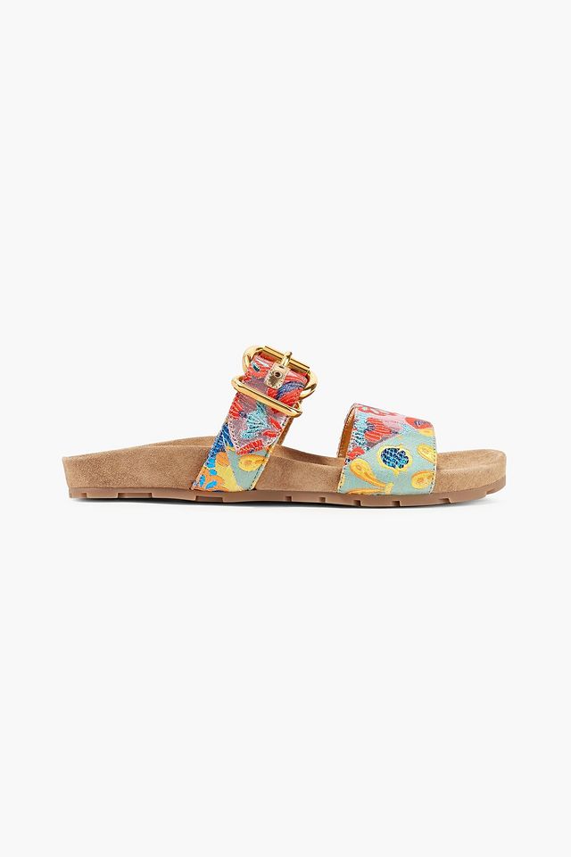 Metallic brocade sandals