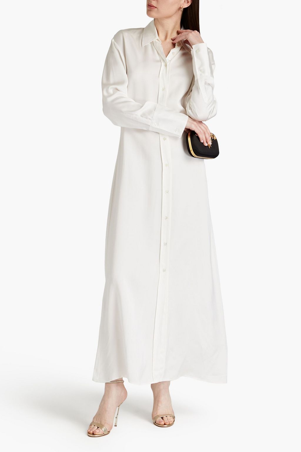 DEVEAUX Nye satin maxi shirt dress