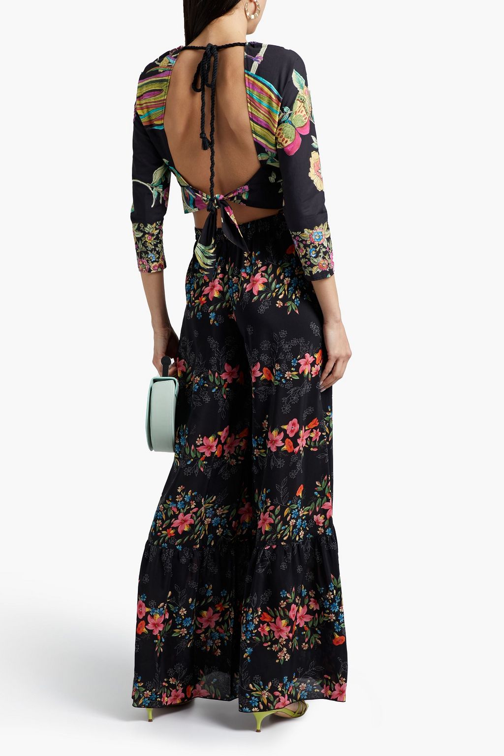 REDVALENTINO Gathered floral-print silk-crepe wide-leg pants