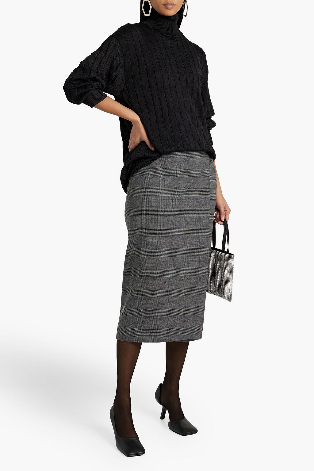 BALENCIAGA Prince of Wales checked wool-blend tweed midi skirt