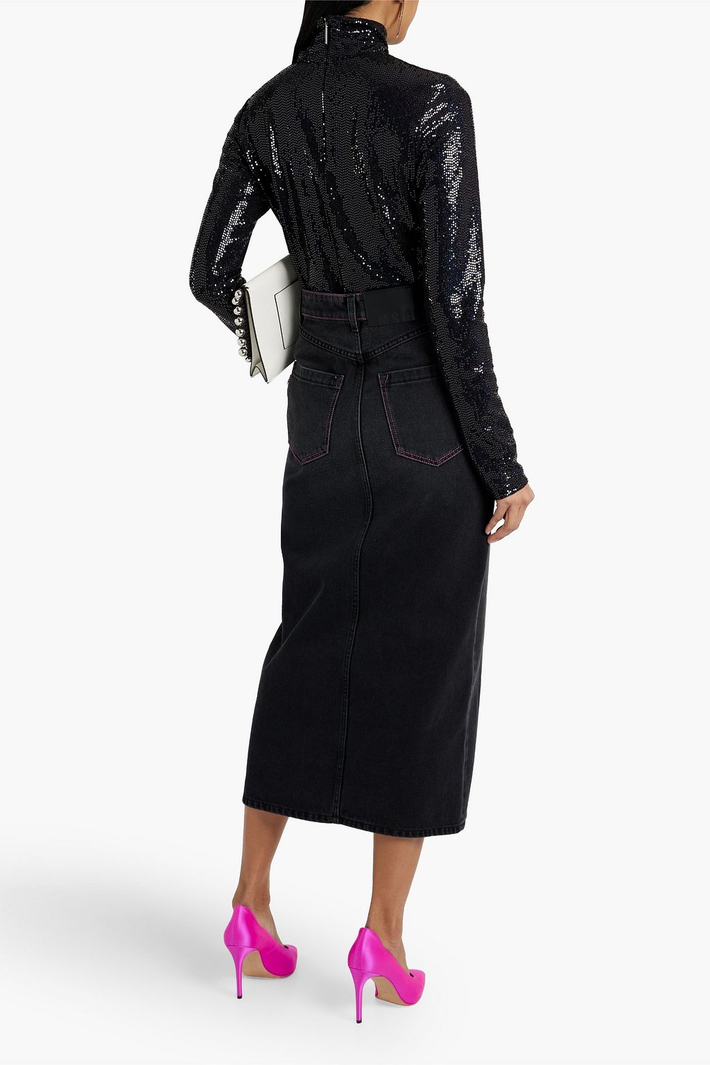 MSGM Sequined tulle turtleneck top