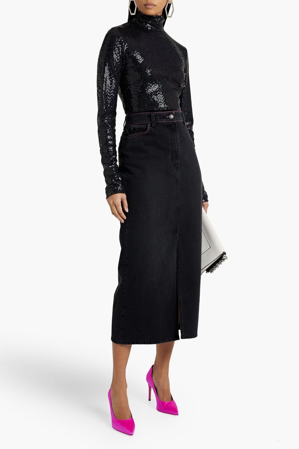 MSGM Sequined tulle turtleneck top